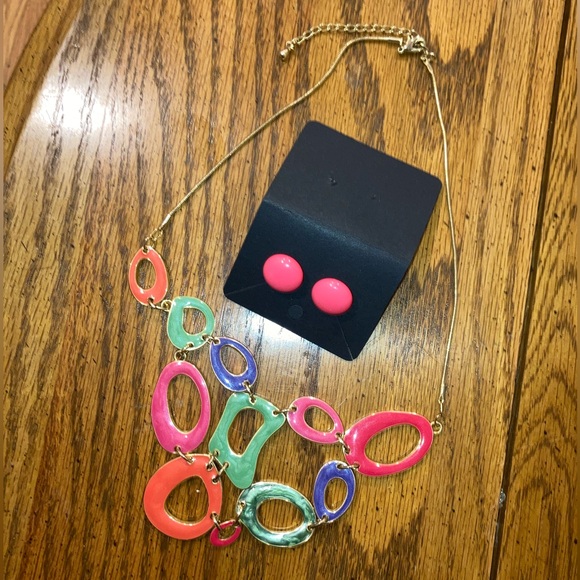 Colorful Enamel Statement Necklace and Earrings - Picture 5 of 5